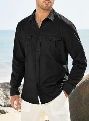 Mens Shirts |  Military Shirt In Fluid Twill Clothing black