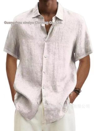 Mens Shirts |  Noran Short-Sleeve Shirt In Slub Cotton Clothing limestone