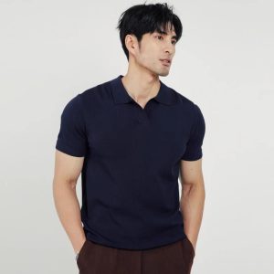 Mens Sweaters + Cardigans |  Brenan Polo Shirt In Cotton-Linen Clothing dark olive