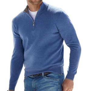 Mens Sweaters + Cardigans |  Hilles Quarter-Zip Sweater In Cashmere Clothing baltic melange