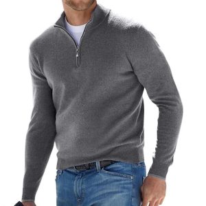 Mens Sweaters + Cardigans |  Hilles Quarter-Zip Sweater In Cashmere Clothing grey heather