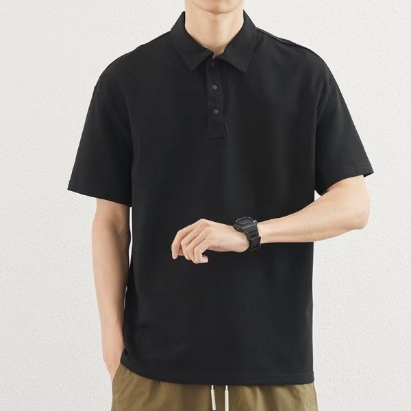 Mens T-Shirts + Polos |  Bron Polo Shirt In Cosmos Slub Cotton Clothing black