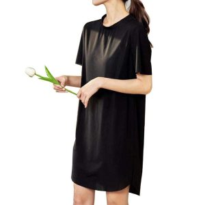 Womens Dresses |  T-Shirt Dress In Crushed Satin Clothing black