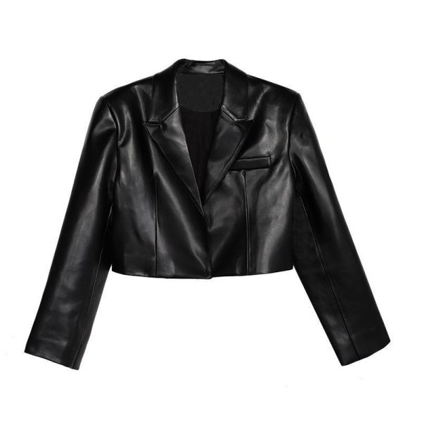 Womens Outerwear |  Double-Breasted Crop Trench In Leather Clothing black