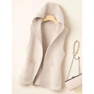 Womens Outerwear |  Hooded Zip-Up Vest In Double-Face Wool-Cashmere Clothing new camel