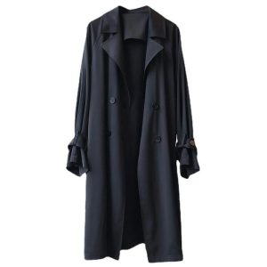 Womens Outerwear |  Relaxed Trench Coat In Stretch Flannel Clothing dark navy