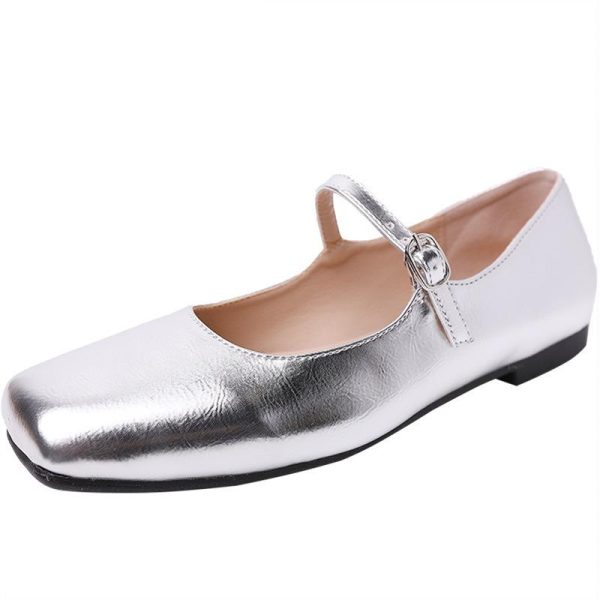 Womens Shoes |  Mary Jane Ballerina Flat In Metallic Leather Accessories Shoes