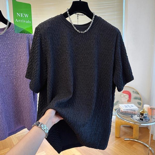 Womens Sweaters + Cardigans |  Short-Sleeve Sweater In Cable Knit Linen Clothing nocturne navy