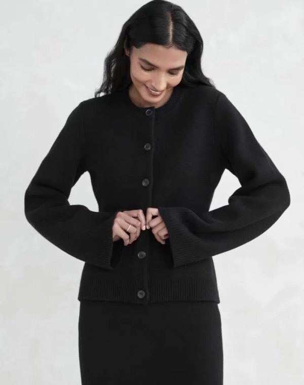 Womens Sweaters + Cardigans |  Structured Cardigan In Cotton Bouclé Clothing black