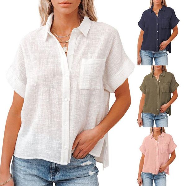 Womens Tops |  Short-Sleeve Shirt In Relaxed Linen Clothing Tops