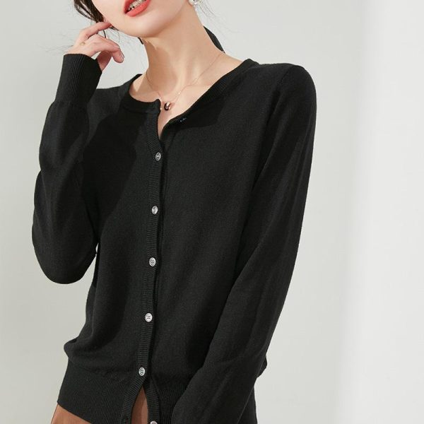 Womens Sweaters + Cardigans |  Crewneck Cardigan In Cashmere Clothing black