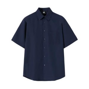 Womens Tops |  Cropped Short-Sleeve Shirt In Good Wool Clothing nocturne navy